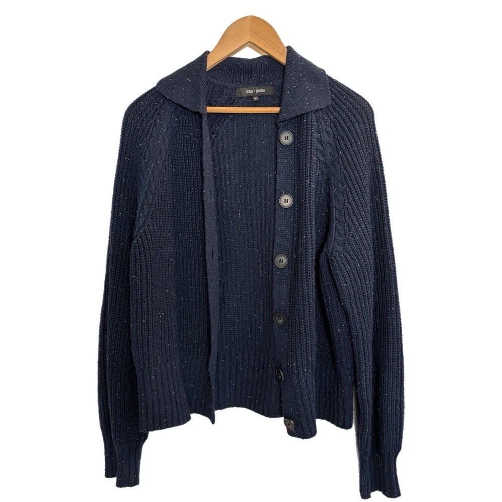 Chloe + Jasmine speckled navy blue collared button up cardigan